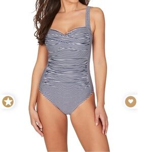 Niptuck swim swimsuit navy white stripe tummy control swimsuit size 8